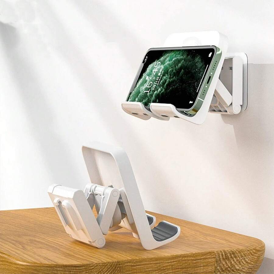1pc-Phone Holder, Wall-Mounted Tablet Stand, Detachable Self-Adhesive Wall Bracket, Dual-Use For Bathroom, Kitchen, Bedside, Adjustable & Telescopic, Black/White Optional. Home & Living Storage & Organization, Storage Rack Phone Holder.