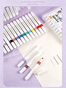 48/36/24/18/12 Colors Acrylic Marker Set With Triangular Barrel, Quick-Drying Smooth Rich Colors, Suitable For Students, Children DIY Painting, Design, Planner, Creative Graffiti On Stone, Glass, Clothing And Other Materials - Triangular Marker - View 1