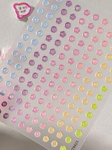 1 Sheet 3D Cute Button Nail Stickers, Macaron Color Buttons Self-Adhesive Nail Art Decals, Autumn Winter Nail Decorations - Multicolor - View 4