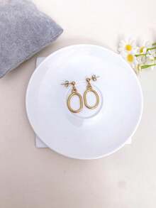 1 Pair Stainless Steel Waterproof Non-Fading Oval Asymmetrical Geometric Pendant Earrings Suitable For Women's Daily Wear - Gold - View 4