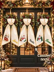 1PC Custom Heat Transfer Christmas Wreath Bow Sash, Personalized Name Wreath Ribbon, 3 Color Options, Decorative Wreath Accessory For Front Door, Holiday Gift For Family Members - Multicolor - View 2