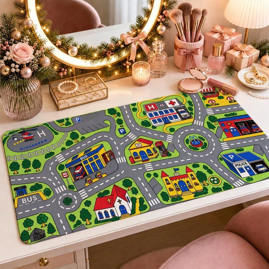 1pc Kids City Road Map Desk Mat, Colorful Town Traffic Play Mat Print Large Table Mat, Non Slip Desktop Protector For Study Room - View 1