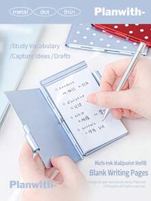 Metal Memo Pad Polka Dot Notebook With Ballpoint Pen Daily Planner, Suitable For Notebooks, Diaries, Planners, Back To School Season, School Opening Season - one-size - View 6