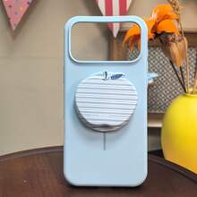 1pc Ins Style Apple Shaped Magnetic Phone Stand, Classic Plaid & Striped Print Foldable Telescopic Phone Socket, Minimalist Solid Color Magnetic Phone Holder, Universal Detachable Phone Accessory Compatible With MagSafe Smartphones - Multicolor - View 8