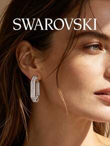 Swarovski Dextera Large Hoop Earrings For Women, Luxury Pave Crystal-Like Earrings, Elegant Versatile Jewelry - Silver - View 4