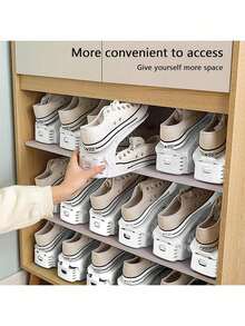 1/10/18pcs Double Layer Adjustable Height Shoe Rack Storage Box, Closet Shoe Organizer, Suitable For Entryway, Hallway, Living Room, Bedroom, Bathroom, Space-Saving Height, Stackable Shoe Tray, Plastic Shoe Storage Rack, Dormitory Shoe Organizer, Shoe Cabinet Layered Storage Rack, Home Space-Saving Shoe Tray, High Heel Sports Shoes Universal Storage Rack - Multicolor - View 4