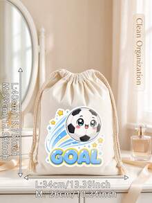 Cartoon Soccer GOAL Drawstring Bag, Fashionable Sports Storage Bag, Portable Outdoor Training Small Cloth Bag, Soccer Theme Gift Bag, Student PE Class Equipment Storage Bag. Fun Q-Version Soccer Print Design, Energetic Style, Drawstring Closure Design For Easy Access, Conveniently Store Shoes, Wristbands, Towels, Small Items - Drawstring Bag - View 3