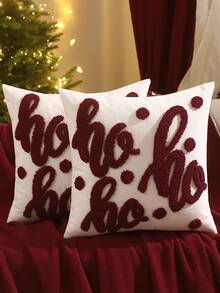 1pc/2pcs Christmas Decorative Pillow Case, Flocked Canvas Letter HO, Winter Sofa Living Room Bedroom Home Decor Party Holiday Gift - Red - View 8