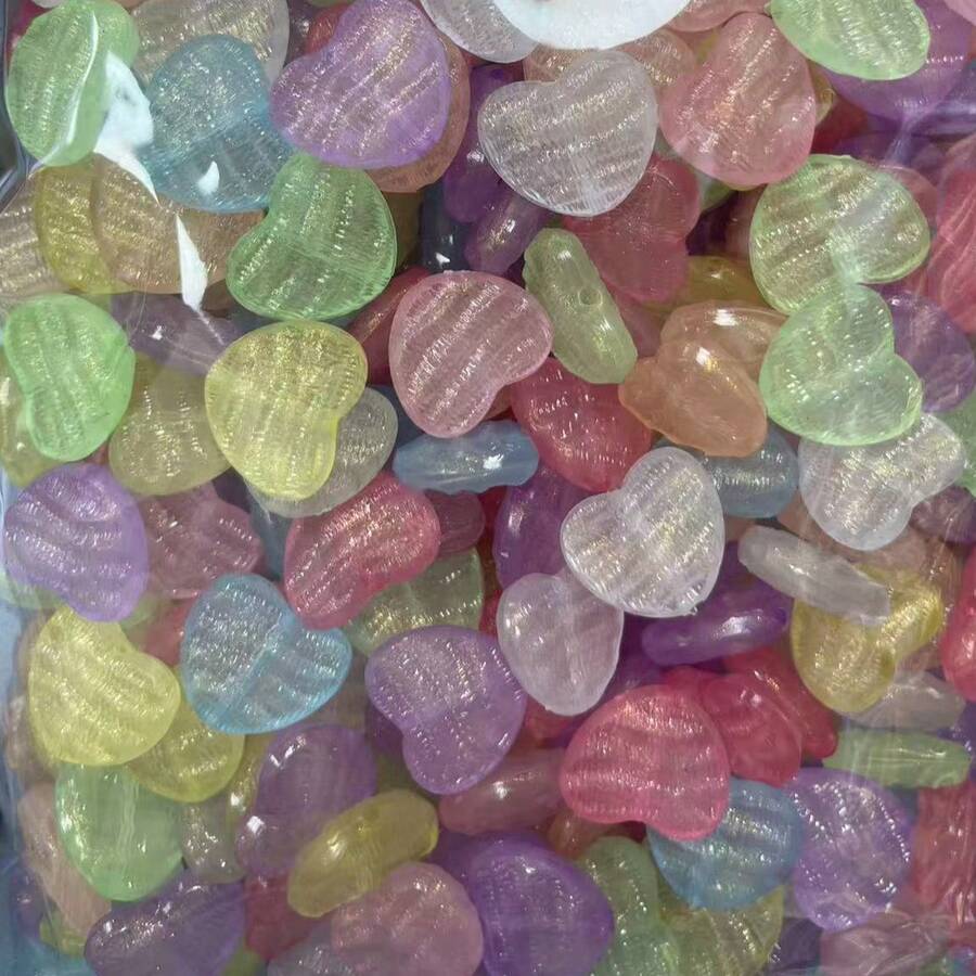 20PCS/50PCS Acrylic Glitter Glow-In-The-Dark Water Ripple Heart Beads, Dopamine Color Heart Beads, Suitable For Handmade DIY Beaded Bracelets, Necklaces, Jewelry And Craft Accessories - Colorful Glitter Glow-in-the-dark Heart - View 1
