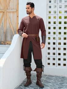 Men's Medieval Shirt Halloween Cosplay Costume Long Sleeve Shirt - Redwood - View 6