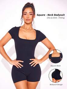 6pecil Women's Black Jumpsuit, Comfortable And Sexy, Suitable For Casual Wear, Gym, Pilates, Slimming Fit, All-Season Wear, Autumn/Winter Home Style, Autumn/Winter Outfit - Black - View 1