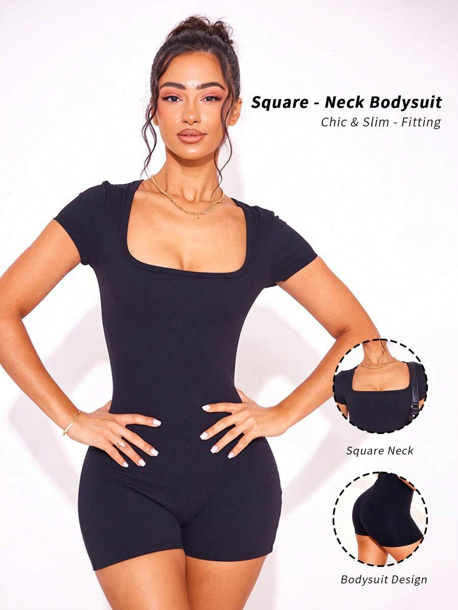 6pecil Women's Black Jumpsuit, Comfortable And Sexy, Suitable For Casual Wear, Gym, Pilates, Slimming Fit, All-Season Wear, Autumn/Winter Home Style, Autumn/Winter Outfit - Black - View 1