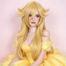 Long Light Golden Pre-Styled Layered Anime Cosplay Wig With Bangs For Women, Outward Flip Strands Heat Resistant Synthetic Full Wig For Halloween Party Princess Dress Up Comic Con Game Costume - Multicolor - View 2