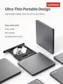 Lenovo External DVD Drive, 8X Read/Write, USB Type-C Dual Interface, Portable External Optical Drive For Laptops And Desktops, Plug And Play, Multi-System Compatible, TX800-36003425, Black - View 5