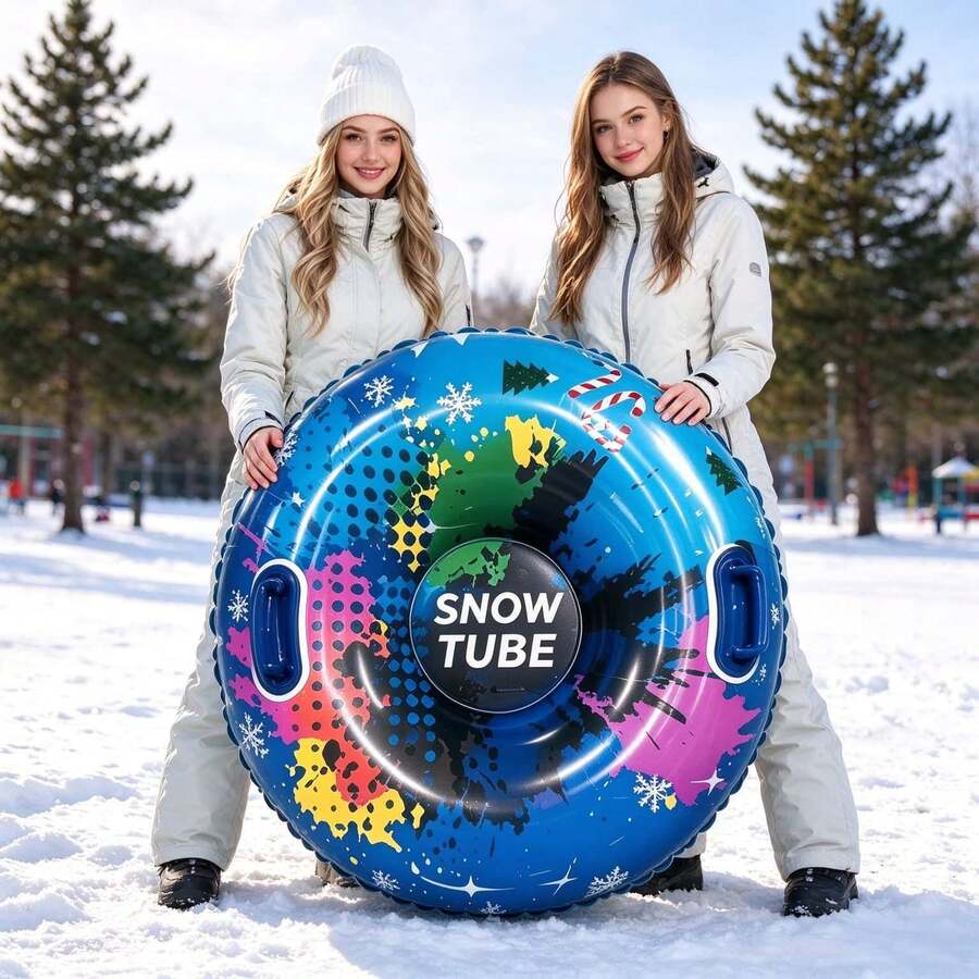 Adult Inflatable Snow Tube, Thickened Durable PVC Sled, Dual Handle Large Winter Outdoor Snow Sled, Christmas Holiday Gift