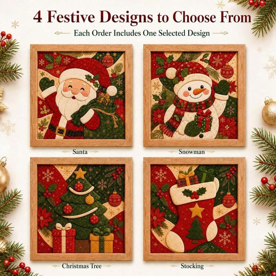 DIY Christmas Fabric Punch Needle Art Decoration Set, Adult Version, Seamless 7.87 Inch Mosaic Wall Art Handmade, Includes Frame And Tools, Relaxing Holiday Home Decor, Christmas Gift, Creative Craft Kit - Multicolor - View 1