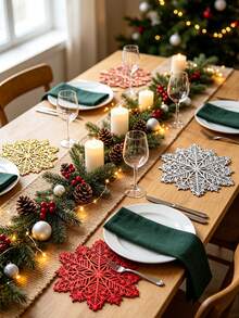 1/4/6pcs Christmas Snowflake Placemats, PVC Material, Suitable For Christmas Table Decoration, Vase Mat, Christmas Table Snowflake Decoration Protective Mat - Multicolor - View 4