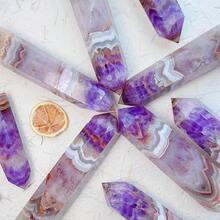 1pc Random Crystal Lace Agate Tower, Featuring Crazy Lace, An Exceptional Blend, Ideal For Home Decor, Vibrant Stone Tower, - Purple - View 9
