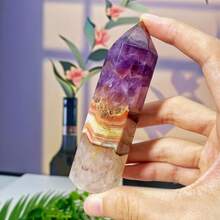 1pc Random Crystal Lace Agate Tower, Featuring Crazy Lace, An Exceptional Blend, Ideal For Home Decor, Vibrant Stone Tower, - Purple - View 5
