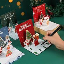 1pc/4pcs/8pcs Christmas Party 3D Pop-Up Greeting Cards, Santa Claus Snowman Christmas Tree Pop-Up Invitation Cards, Christmas Eve Handwritten Blessing Message Gift Cards - Multicolor - View 1
