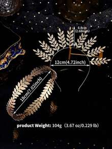 3pcs Gold Greek Goddess Leaf Crown & Arm Band Set, Roman Laurel Wreath Headband, Bohemian Bridal Hair Accessories, Party Jewelry - Gold - View 12