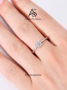 AnlaScheer 1pc Elegant 925 Sterling Silver 0.5ct D Color Moissanite 6-Prong Stackable Women's Wedding Ring, Suitable For Wedding And Marriage Occasions - Silver - View 1