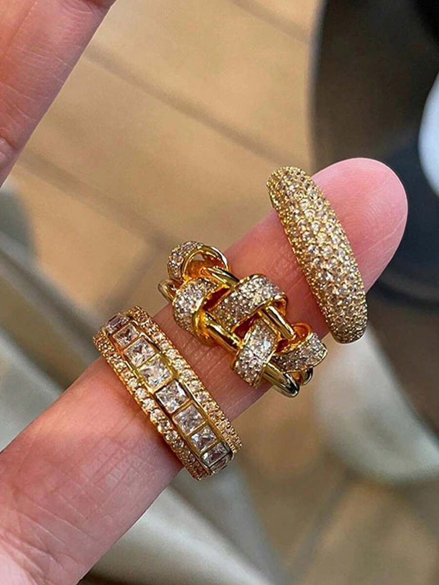 3 Piecesset Vintage Heavy Industry Dazzling Full Sky Star Diamond Ring ...