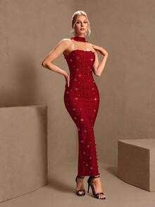 Elegant Asymmetric Rhinestone Pleated Formal Evening Gown For Party, Wedding Spring Red Fall - Red - View 1