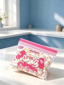 Disney 米奇印花雙拉鍊食品儲存袋，加厚 PE 防漏可重複使用保鮮袋，適用水果蔬菜零食備餐，防潮透明冰箱收納袋，3 種尺寸 S/M/L - 查看 9