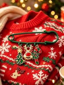 Christmas Reindeer & Christmas Tree Brooch, Candy Cane Safety Pin, Suitable For Sweater Collar, Gift Box Decoration, Holiday Party Outfit & Holiday Accessories - Multicolor - View 5