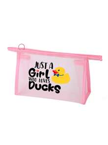 Vigour Summer 可愛鴨子化妝包，印有「Just A Girl Who Loves Ducks」字樣－黃色與白色鴨子圖案，盥洗包，送給喜愛鴨子的人的禮物，適合通勤、返校、旅行 - 彩色 - 查看 16