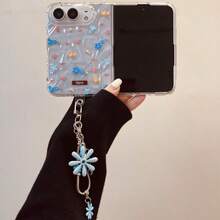 Ins Sweet Cute Pink Blue Floral Transparent Phone Case With Flower Chain Compatible With IPhone Duo Fold Ultra 18 Fold Case Anti-Drop Back Cover - Clear - View 4