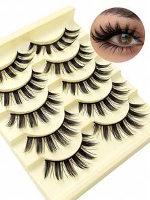 Sibeuna 5 Pairs Manga Lashes - Full Strip, Wispy & Thick, Cartoon Style Spiky Manga Lashes Natural Doll Eye Look For Autumn Beginner Cosplay & Parties - Black - View 2