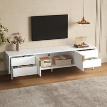 TV Stand TV Cabinet TV Console With Drawers Fluted Door Metal Handle Metal Legs Cable Management Living Room - White - View 4