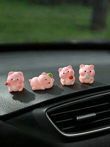 2pcs/4pcs Cute Pig Figurines, Car Dashboard, Screen, Window Side Decor, Creative Interior Decoration - A - View 5