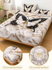 1pc Pearl Butterfly Fitted Sheet, Mattress Protector, Skin-Friendly Soft Comfortable Bedroom Bedding, Fashionable Mattress Cover, Fits Single/Double/Queen/King Sizes, Multiple Sizes Available, Pillow And Pillowcase Not Included - Multicolor - View 7