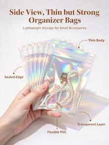 200-10pcs Gradient Color Jewelry Storage Bags, Reusable Sealable Bags With Transparent Window, Holographic Iridescent Effect, Portable Storage For Earrings, Necklaces And Accessories, Sealed Jewelry Storage Bags, Dust-Proof And Anti-Oxidation Bags - Multicolor - View 9