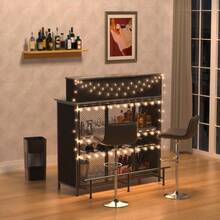 Mesa Alta Tipo Bar, Mueble de Licor para Hogar con Almacenamiento, Reposapiés, Estantes para Vino y Copas, Diseño Industrial para Cocina, Sala de Entretenimiento y Pub, Gris - Gris - Ver 3