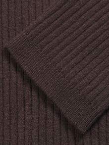 DONICY Women's Elegant Fall Deep V‑Neck Ribbed Knit Dress, Slim Bodycon Long Sleeve Midi Dress - Coffee Brown - View 4