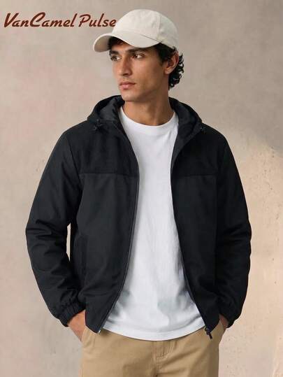 Vancamel Pulse Casaco de Deslocação Minimalista com Capuz para Homem, Colorblock, Versátil, Corte Largo, para Desporto ao Ar Livre