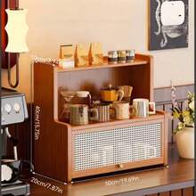Desktop Storage Cabinet With Rattan‑Pattern Flip Door, Countertop Display Organizer Shelf For Coffee Bar, Kitchen Tabletop Sundries Storage Cabinet - View 9