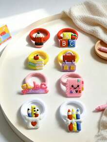 8pcs/Pack Multicolored Hair Scrunchies Set, Sweet & Cute Hair Accessories For Daily, Party, Birthday Gift - Multicolor - View 3