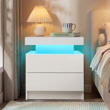 LED Nachttisch Nachtschrank mit Led Licht, Modern Nachtkommode mit 2 Schubladen für Wohnzimmer, Schlafzimmer - Weiss - Übersicht 5