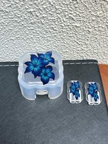 Blue Floral Pattern 3pcs Set Data Cable Charger Wave-Shaped Protective Cover Compatible With UK Standard 20W Apple Charger, Transparent Anti-Shatter Cover, Protects Phone, 3-Prong Charger, Cable Protective Cover (Protective Cover Only, Charger And Data Cable For Display Only) - Multicolor - View 7