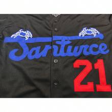 Jersey Baseball Bordir Clemente #21 Santurce Crabs Pria, Pakaian Baseball Peringatan Penggemar Retro Hitam Puerto Rico - Hitam - View 6