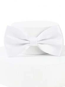 قطعة واحدة فيونكة رجالية بلون موحد، فيونكة بوليستر مزدوجة الطبقة للعريس والوصيف والمضيف والنادل والزفاف - أبيض - مشاهدة 7