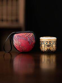 WEN ZHE Portable Chinese Style Tea Cup With Tea Strainer And Lid, 100ml Ceramic Travel Mug, With Storage Bag, Suitable For Outdoor Travel - Multicolor - View 12