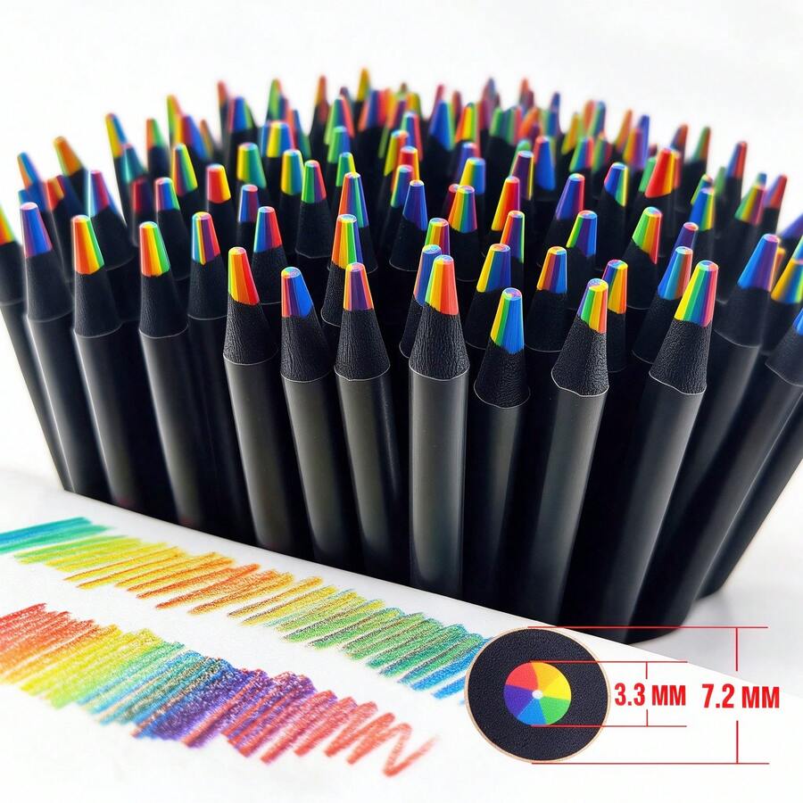 12/24pcs 4 IN 1 Rainbow Pencils, Multicolor Fun Drawing Pencils For Kids, Pre-Sharpened Wooden Sketching Supplies, Back To School Stationery Gifts - Multicolor - View 1
