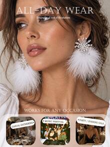 FAAABULS 1pc European And American Exaggerated Pearl Feather Earrings, Fashionable And Elegant Earrings For Women, Suitable For Summer And Commuting, Aesthetic - EH2660 Silver - View 4