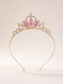 1pc European & American Fashion Exquisite Alloy Bridal Crown, Suitable For Women's Wedding Party Hair Accessory, Queen Princess Party Headpiece - Gold Pink - View 7